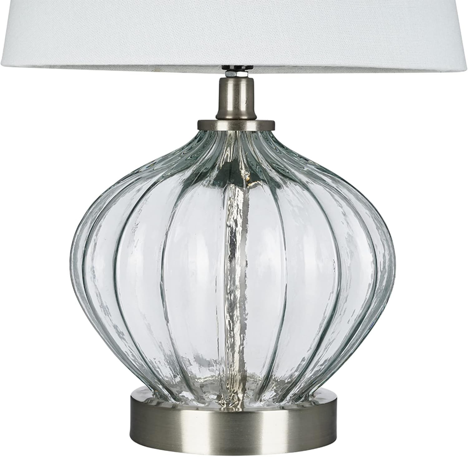 Catalina 21541-001 Transitional 2-Way Ribbed Round Clear Glass Accent Table Lamp with Linen Shade, LED Bulb Included, 16.5