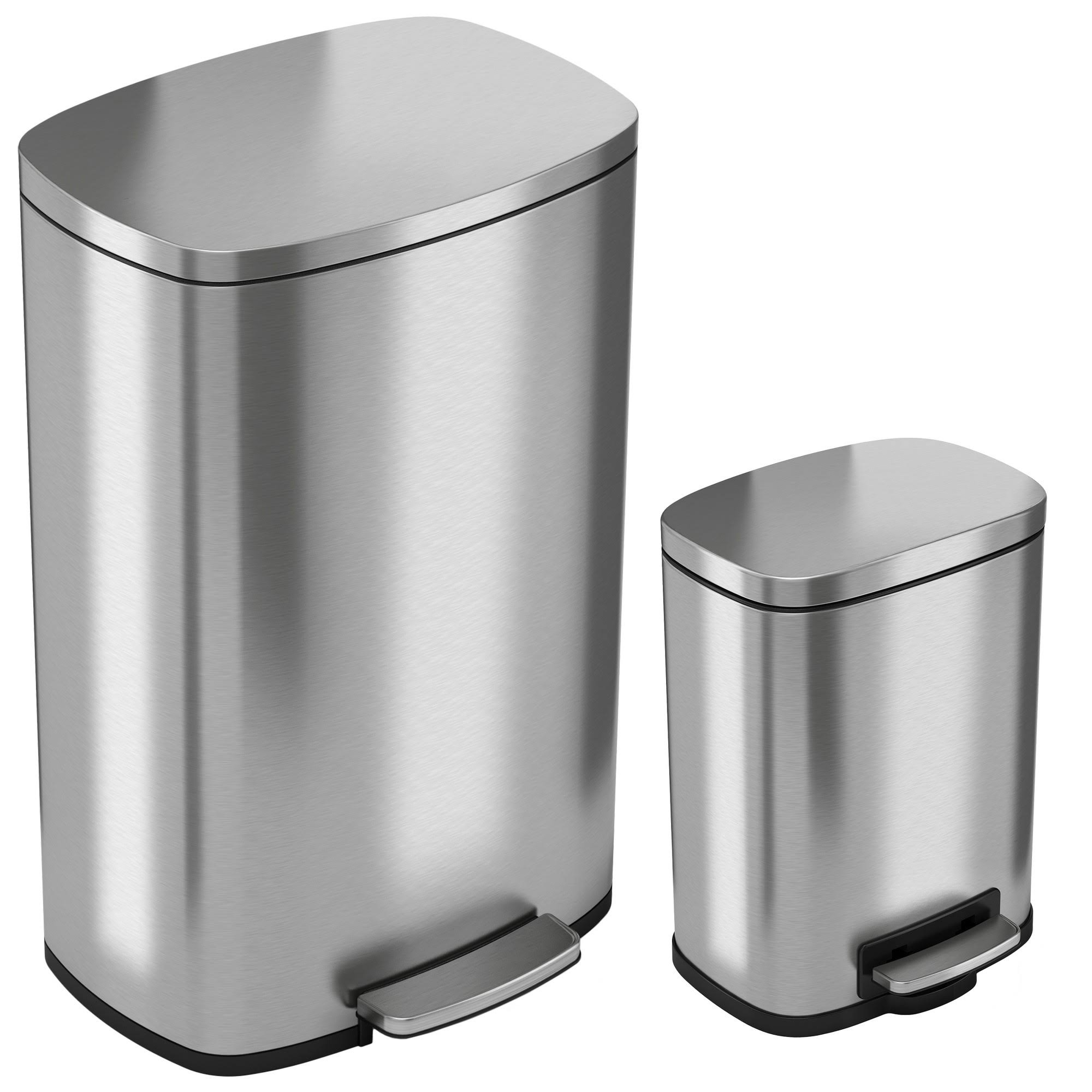 iTouchless SoftStep Combo Pack 13.2 Gal u0026 1.32 Gal Stainless Steel Step Trash Can with Odor Filter u0026 Inner Bucket