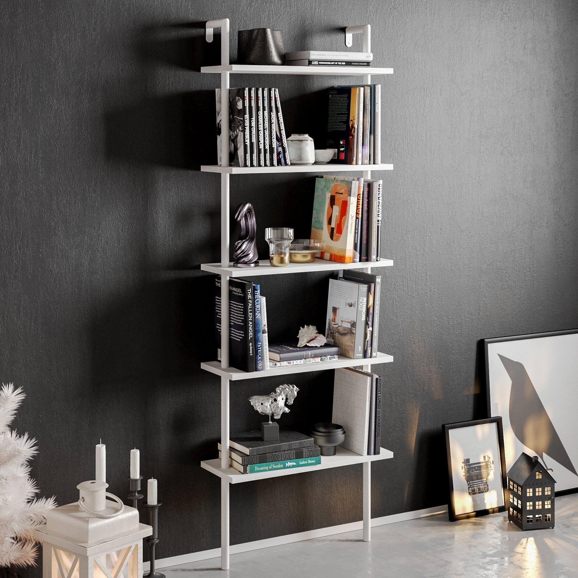 Decorotika Paula 68'' Tall Metal Wood Accent Ladder Bookcase - White