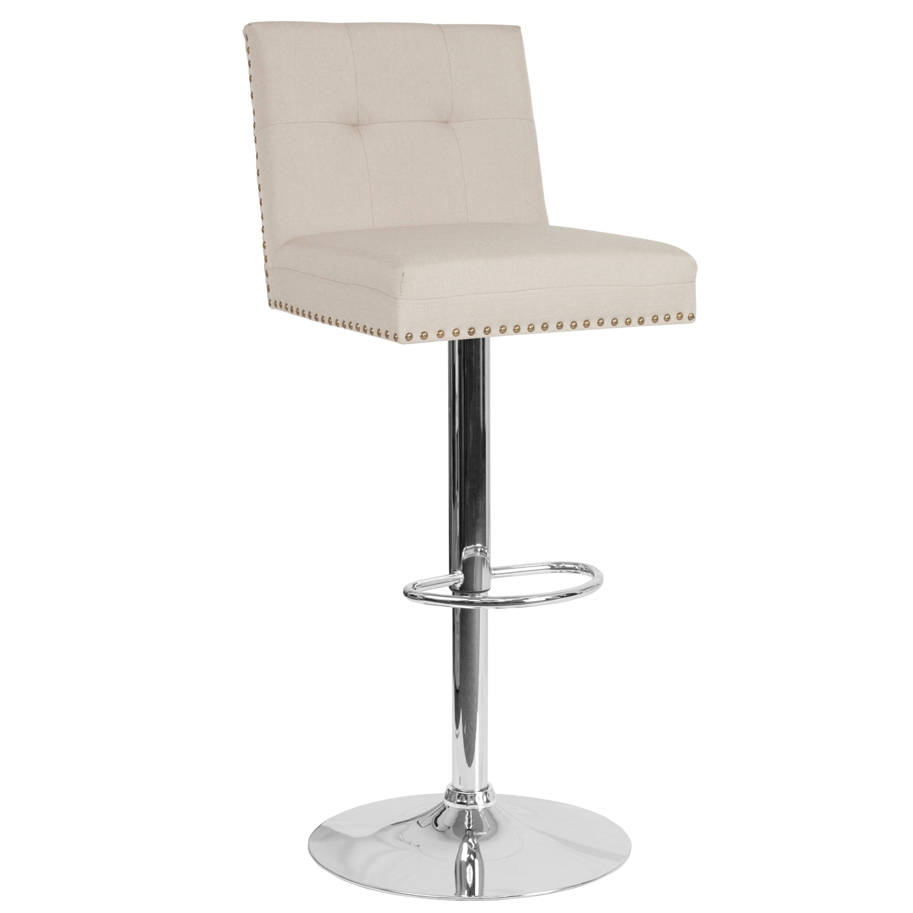 Alamont Contemporary Adjustable Height Tufted Back Barstool with Accent Nail Trim in Beige Fabric