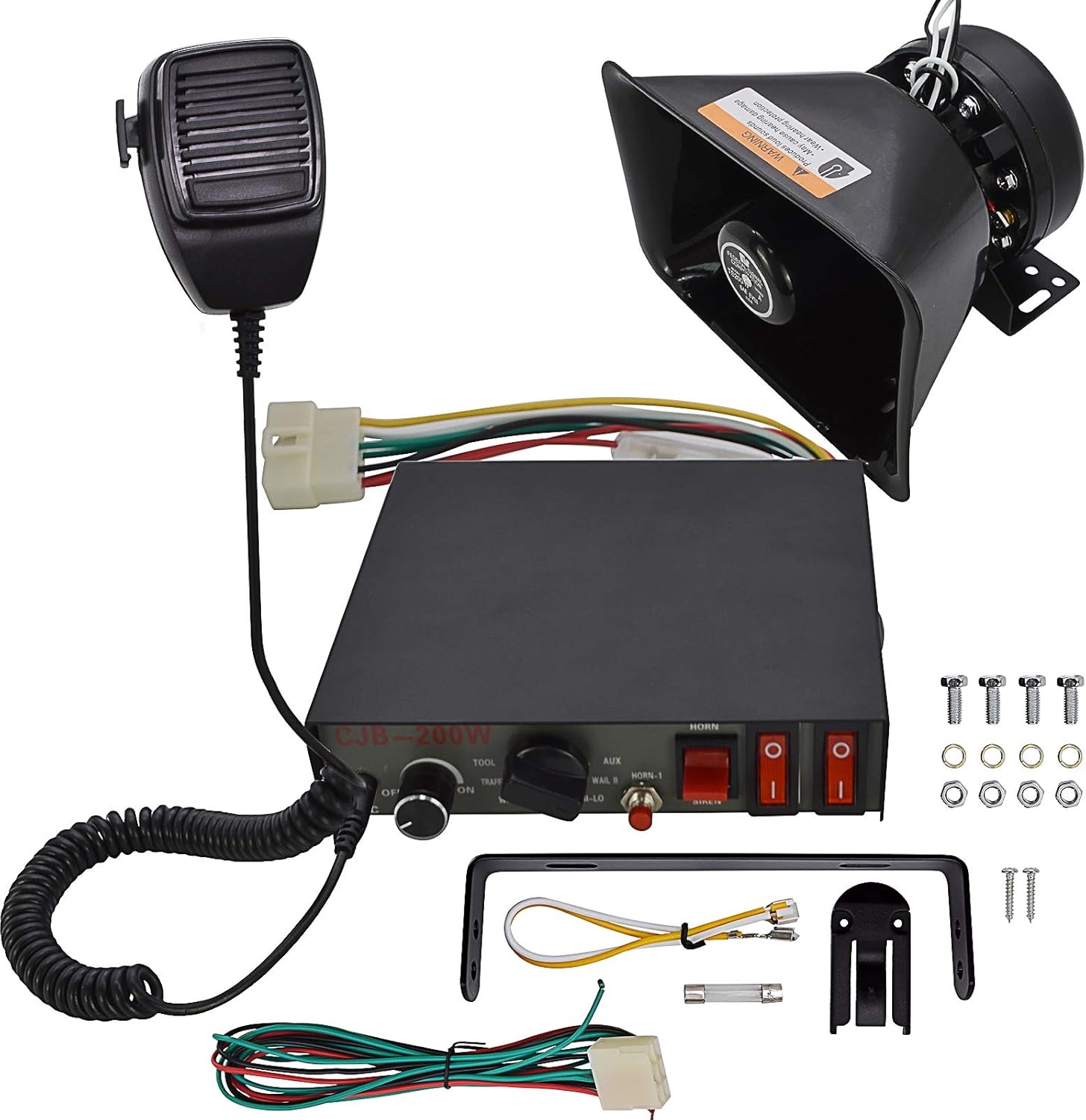 Safego Police Siren Speaker Car Pa System Dc12v 200w 8 Tones Wired Handheld Microphone Loudspeaker Emergency Siren Electronic Pack of 2