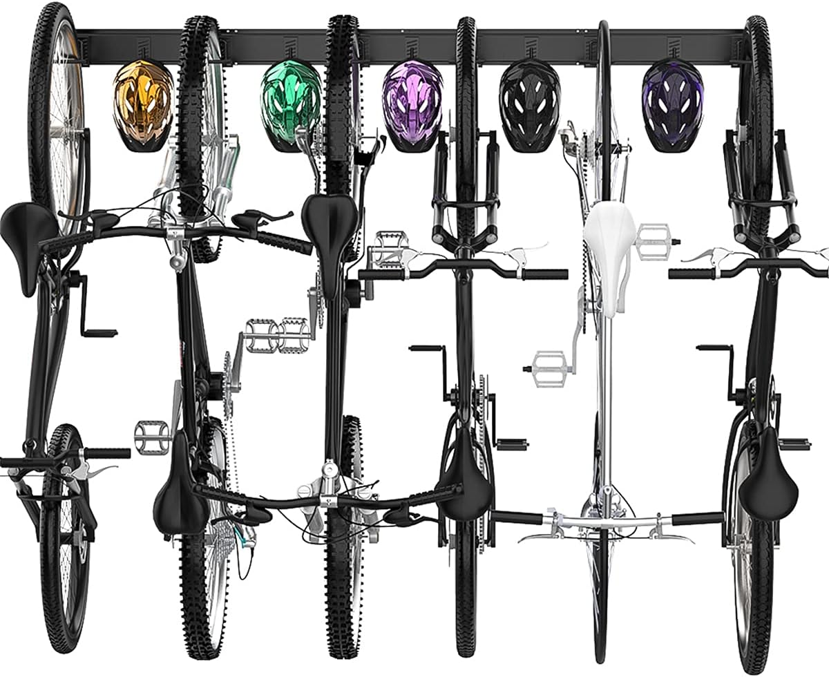 TORACK Bike Storage Rack, 6 Bike Racks & 5 Hooks for Garage, Wall Mount Vertical Bicycles Hanger for Home Space Saving, up to 600lbs, 64-inch Pack of 2
