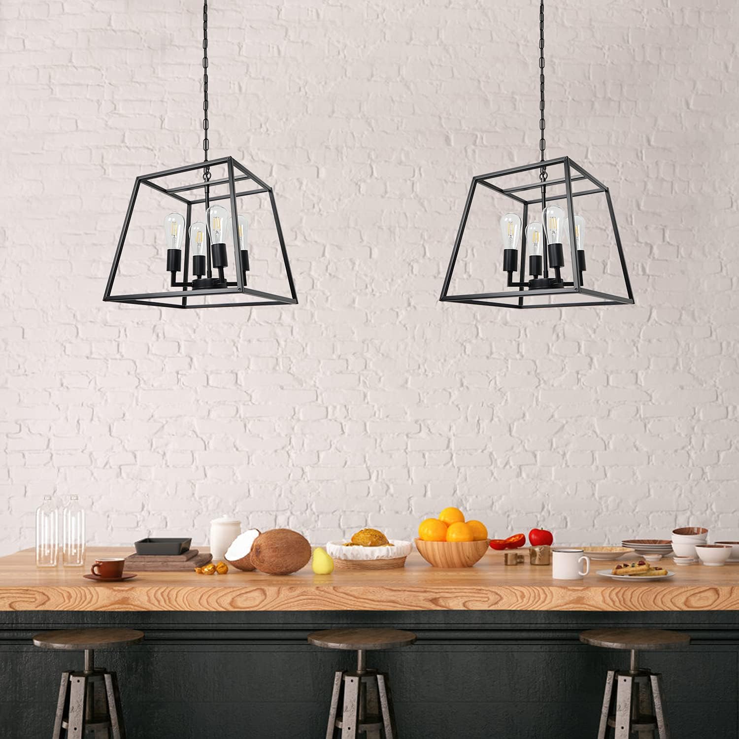 4-Light Modern Farmhouse Chandelier Industrial Pendant Light Black Kitchen Island Light Fixtures for Dining Room Living Room Bedroom Foyer