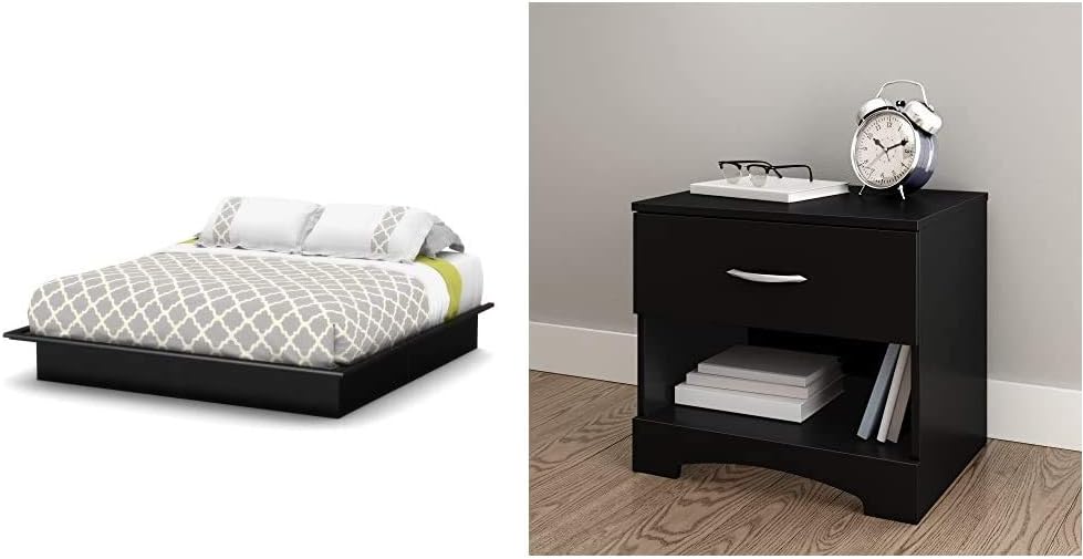 South Shore Step One Platform Bed with Storage, Full 54-Inch, Pure Black