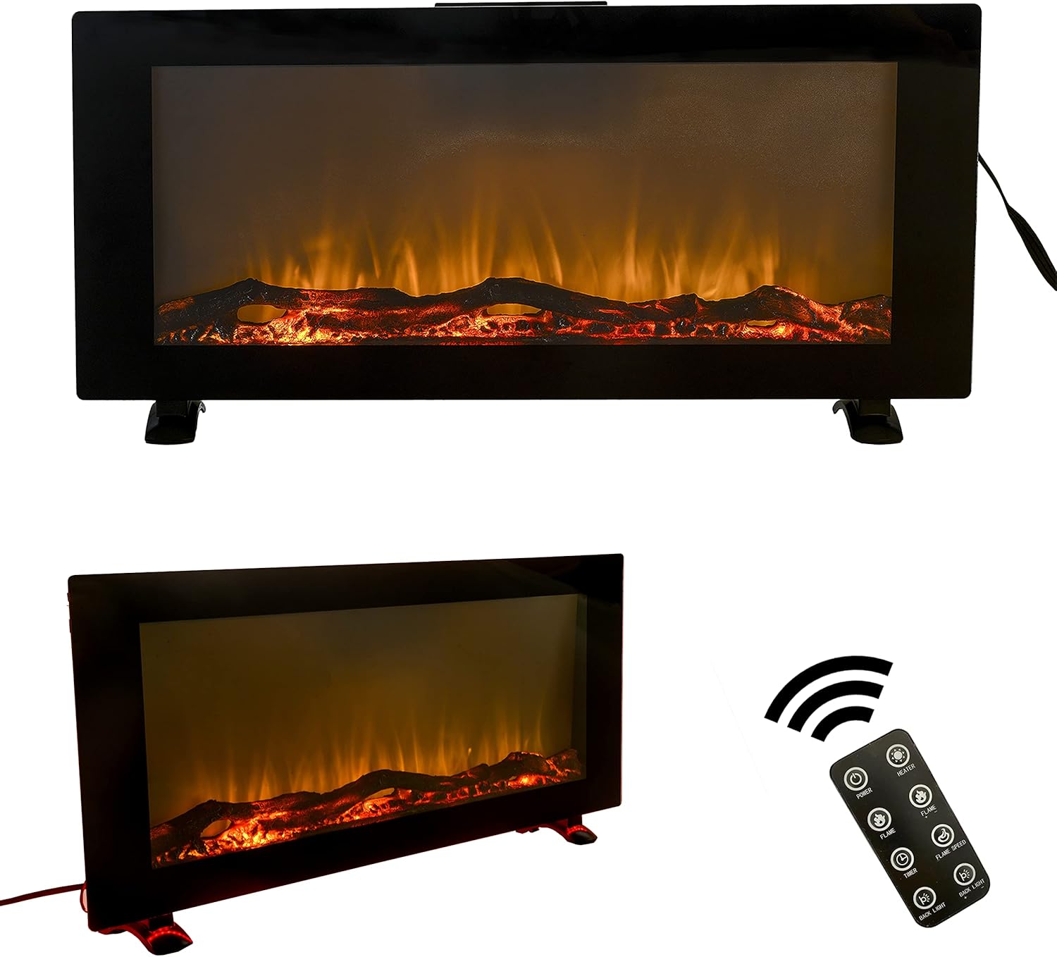 Unovivy Electric Fireplace, Wall Mounted Electric Fireplace Fireplace Heater with Adjustable Flame Color and Brightness, Screen & Fireplace Remote Control Included, 42 Inch, Black