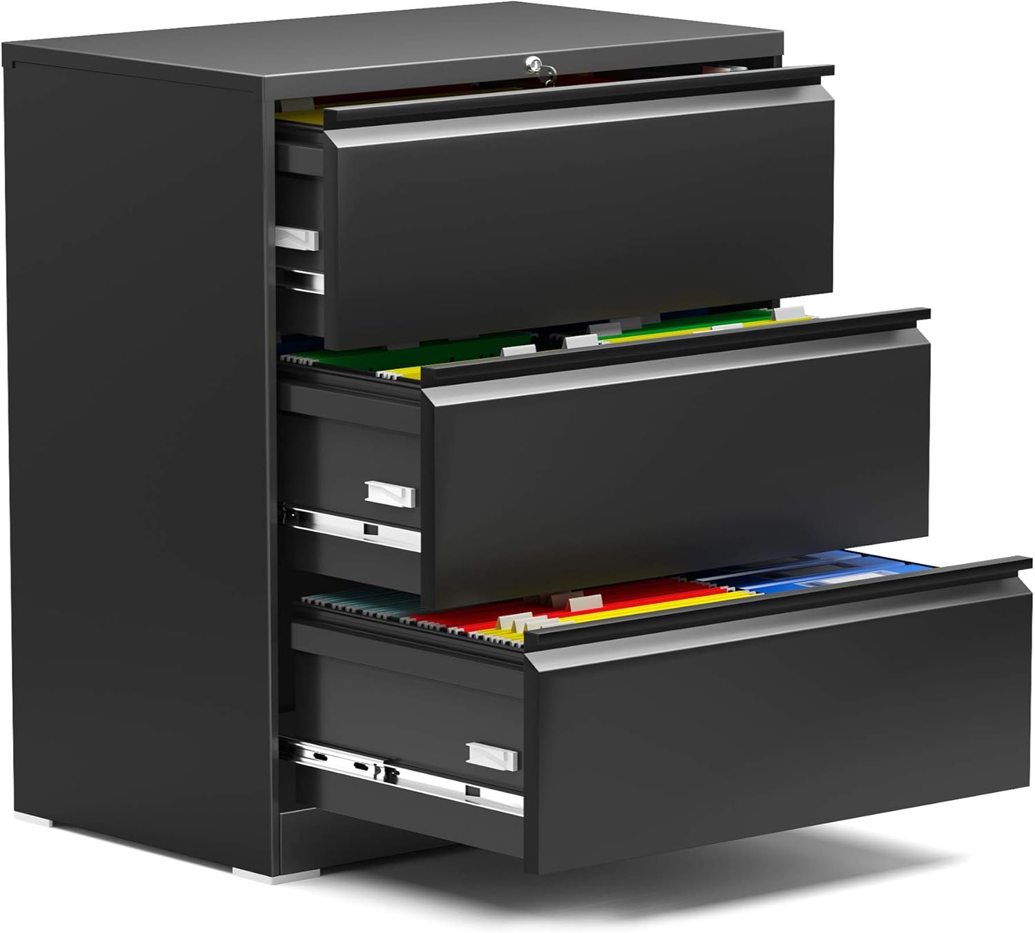 AOBABO Quickly Assemble Steel Lateral File Storage Cabinet with 3 Lockable Drawers, 28.25‘’W Letter/Legal Size File Cabinet, Metal 0 Screw File Cabinet for Office, Assembly Required (Black)