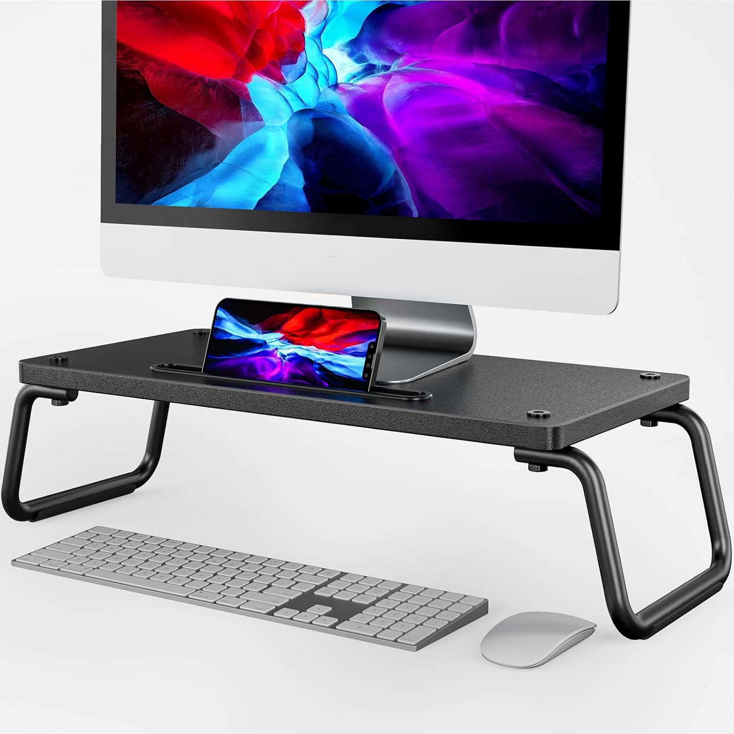 LORYERGO Computer Monitor Stand, 16-inch Monitor Stand Riser with Device Storage Slot, Ergonomic Desk Stand for Laptop, Computer, Printer, Black, LEMS19
