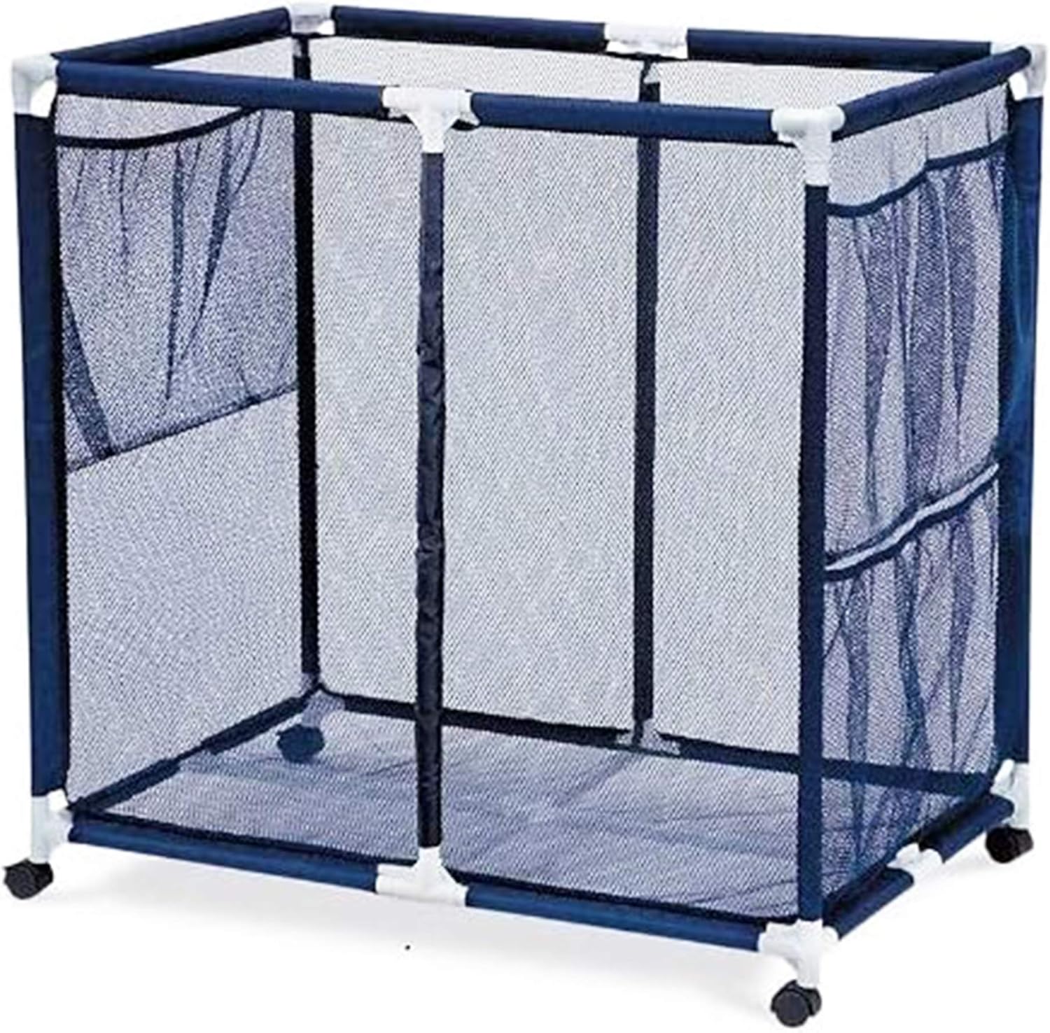 Modern Blue Pool Storage Bin - Extra Large | Perfect Contemporary Nylon Mesh Basket Organizer For Your Goggles, Beach Balls, Floats, Swim Toys & Accessories | Air Dry Items Quickly & Easily Roll The Mesh Storage Bins To Your Home Garage or Shed Pack