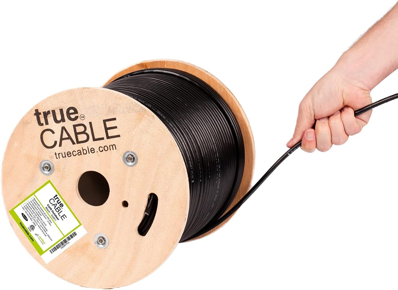 trueCABLE Cat6 Outdoor, Unshielded UTP, 500ft, UV Resistant, Aerial CMX Rated, Black, 23AWG Solid Bare Copper, 550MHz, PoE++ (4PPoE), ETL Listed, Bulk Ethernet Cable