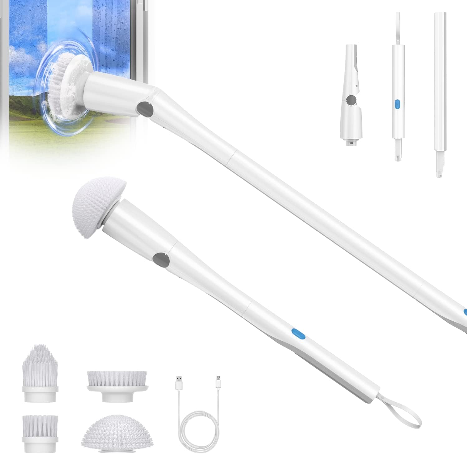 Shower Cleaning Brush, Electric Spin Scrubber, Cordless Shower Scrubber for Cleaning, Tub and Tile Power Scrubber, Extendable Handle & 4 Replaceable Brush Heads for Home,Kitchen,Floor,Car