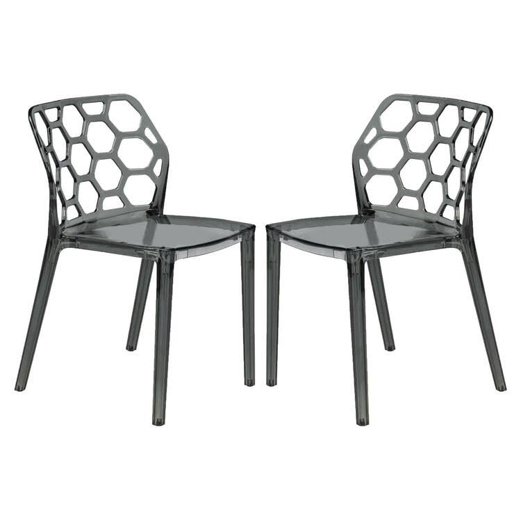 LeisureMod Modern Dynamic Dining Chair - Set of 2-Color:Transparent Black