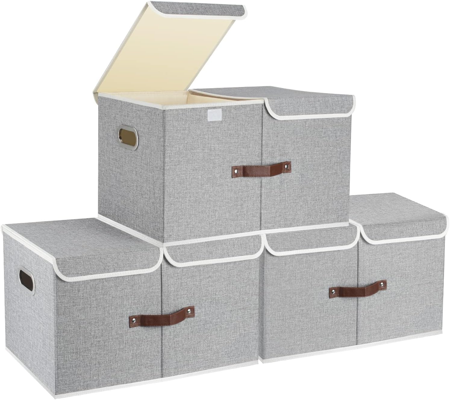 TYEERS Extra Large Storage Bins with Lids and Divider, Collapsible Fabric Storage Boxes - 3 Pack - Grey Pack of 2