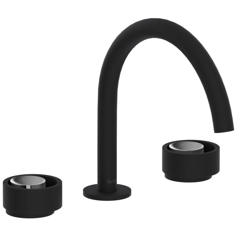 Rohl EC08D3IWMBC Eclissi Widespread Lavatory Faucet - C-Spout with Circular Handles - Matte Black and Polished Chrome