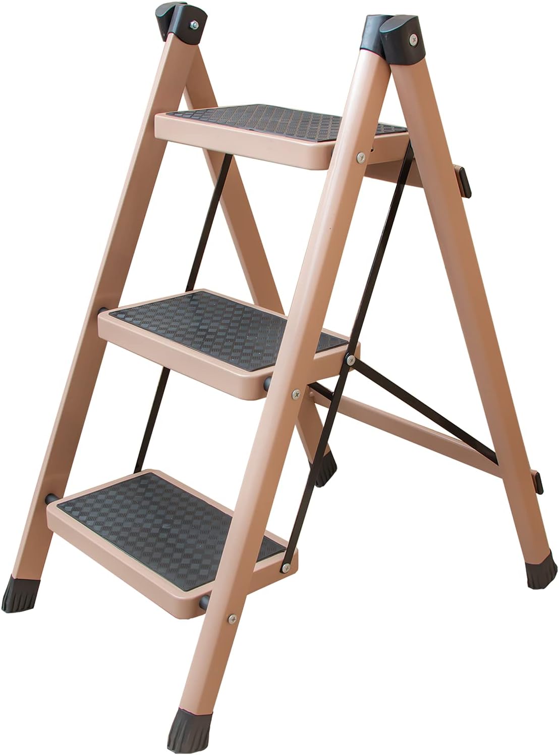 3 Step Ladder Folding with Wide Anti-Slip Pedal Lightweight and Portable for Kitchen Space Saving(White) Pack of 2