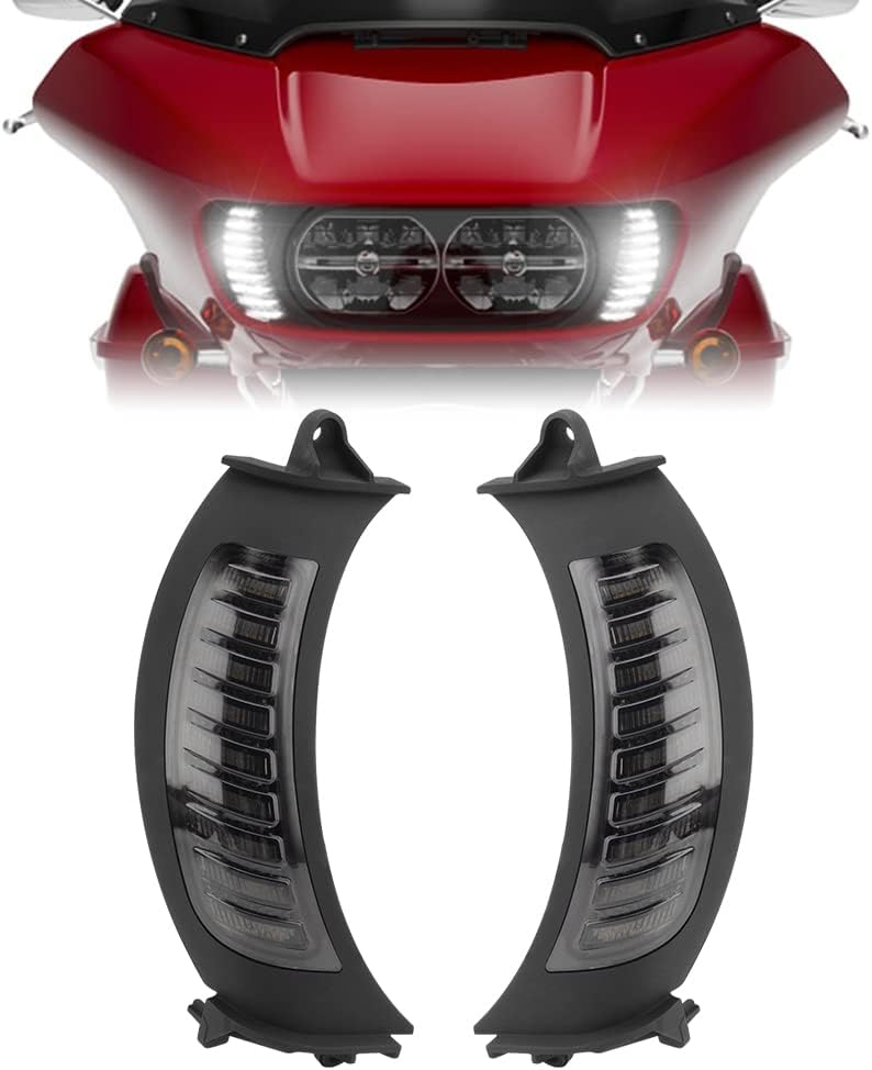 LED Vent Motorcycle Turn Signals Fang Headlight Bezels Driving Front Side Lights for Harley Road Glide MS-SG15 2015 2016 2017 2018 2019 2020 (Black)