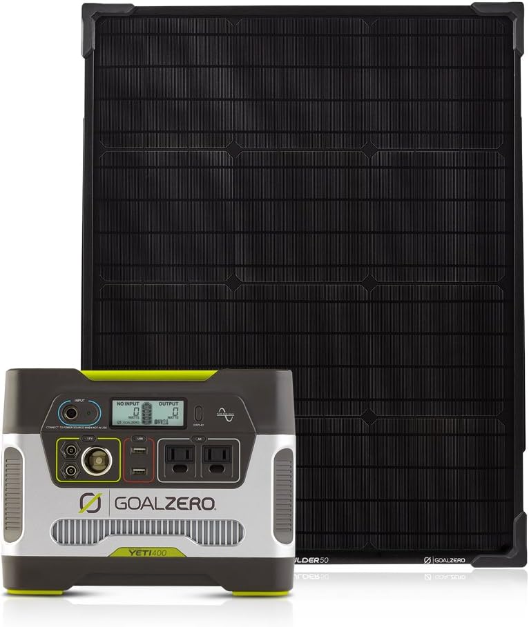 Goal Zero Yeti 400 Portable Power Station Kit with Boulder 50 Solar Panel,400Wh Battery Powered Generator with 12V, AC and USB Outputs