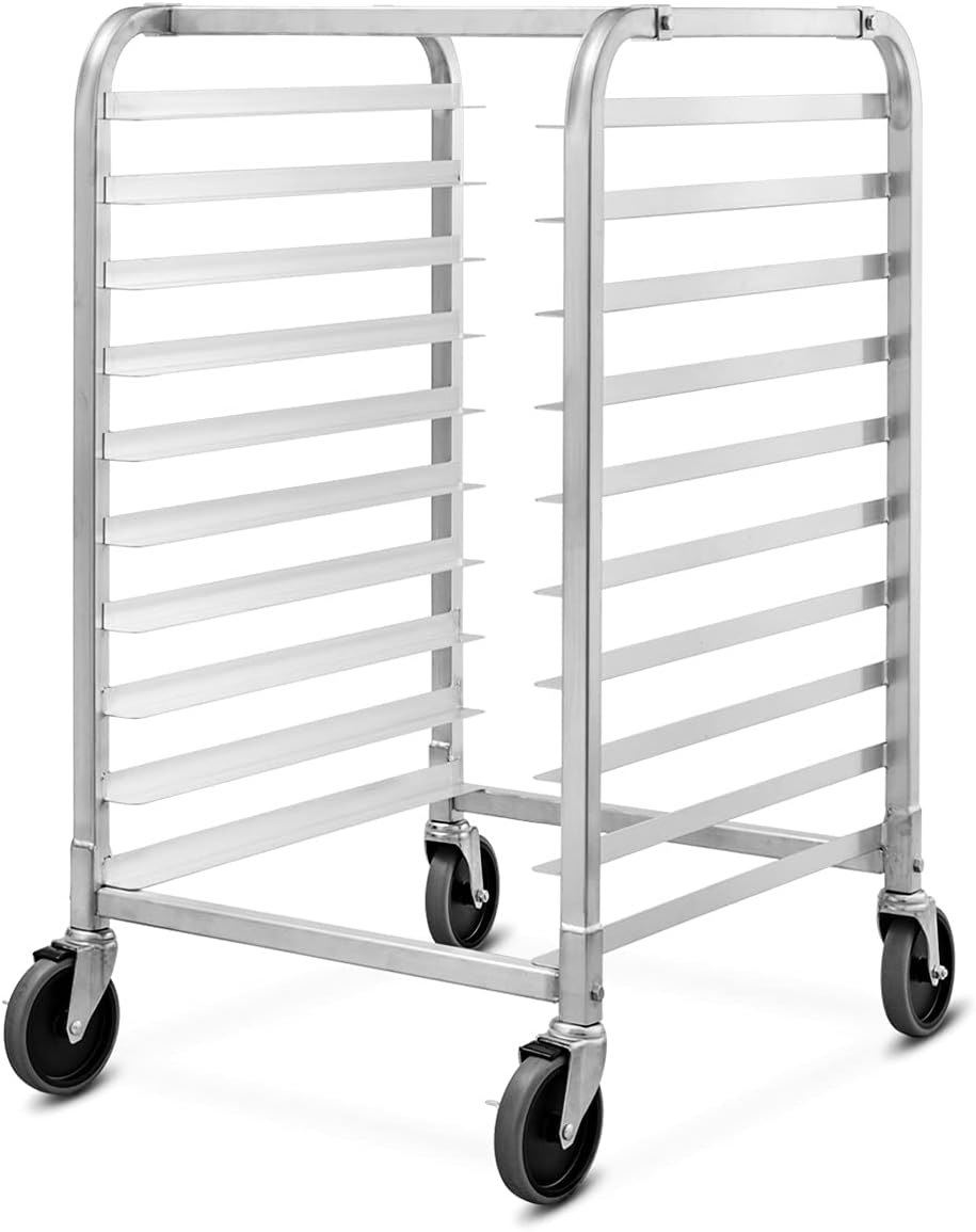 PETSITE 10 Tier Sheet Pan Rack, Commercial Aluminum Full & Half Bun Pan Bakery Rack with Brake Wheels for Restaurant Home Kitchen