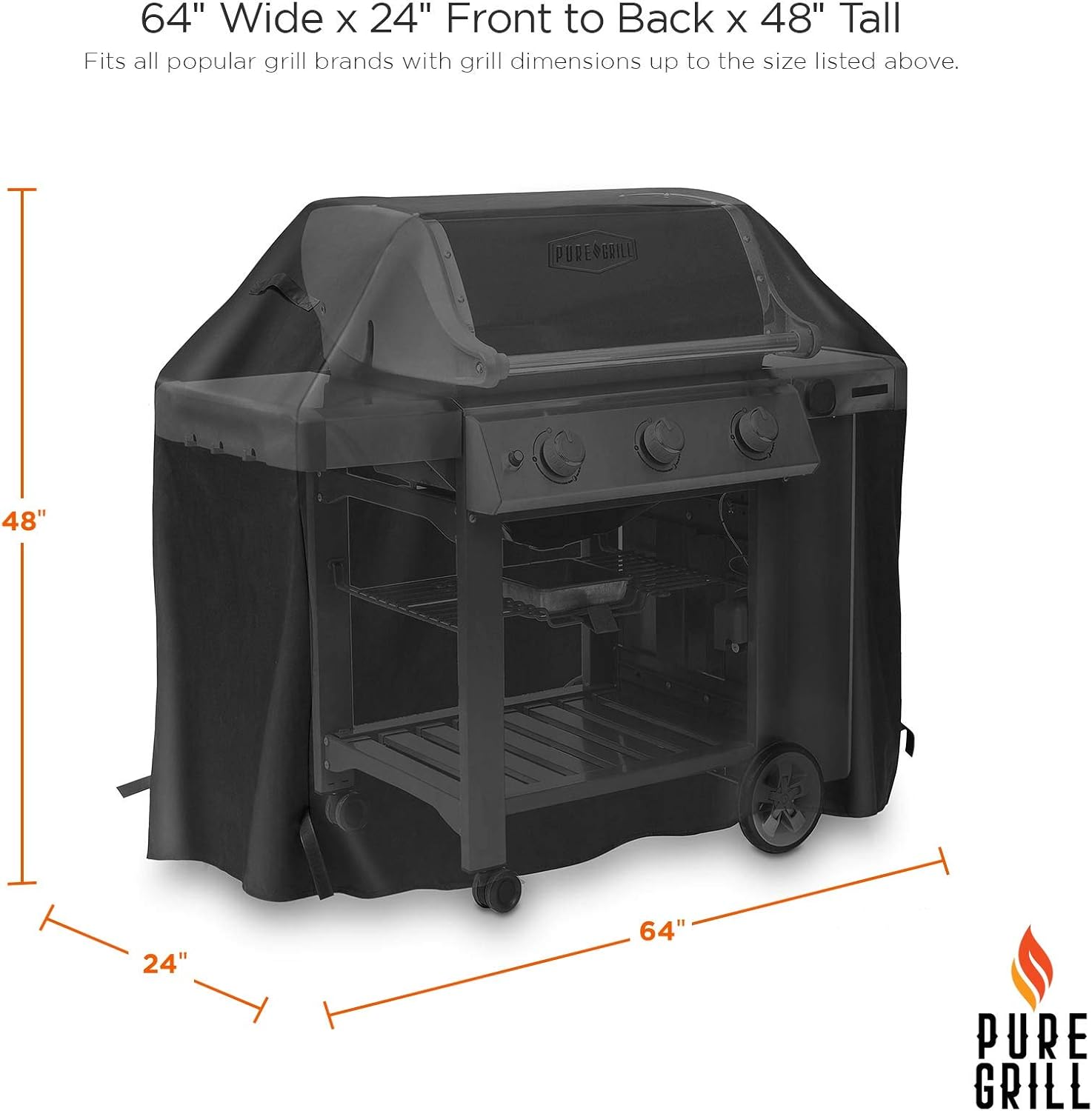 Pure Grill 64-Inch BBQ Grill Cover - Universal Fit for All Barbecue Gas Grill Brands - Heavy-Duty, Waterproof, Fade Resistant Fabric Pack of 2