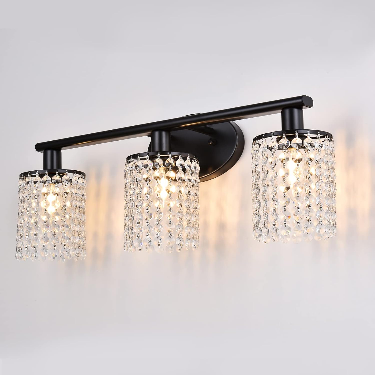 Luburs Bathroom Light Fixtures, Vanity Bath Light Wall Lamp Bar Interior Lighting Fixture Over Mirror, Modern Style Matte Black Crystal Drop Bathroom Lighting Fixtures(3 Lights-Exclude Bulb)