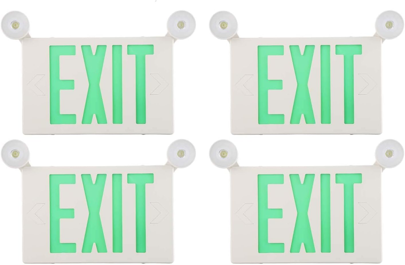 EXITLUX 4 Pack Green Led Exit Sign with Emergency Lighting Battery Backp -Two LED Adjustable Head -120V/277V-UL Listed-Exit Lighting -Dual LED Lamp ABS Fire Resistance for Power Failure.