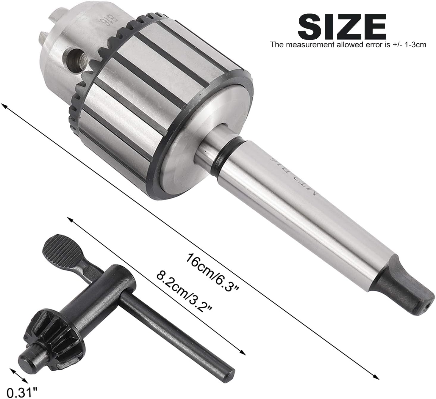 HighFree Key Type Drill Chuck MT2 Connecting Rods with Carbon Steel 1-13mm Capacity Stable for Centering, Tapping, Reaming Operation for Metal and Wood Lathes