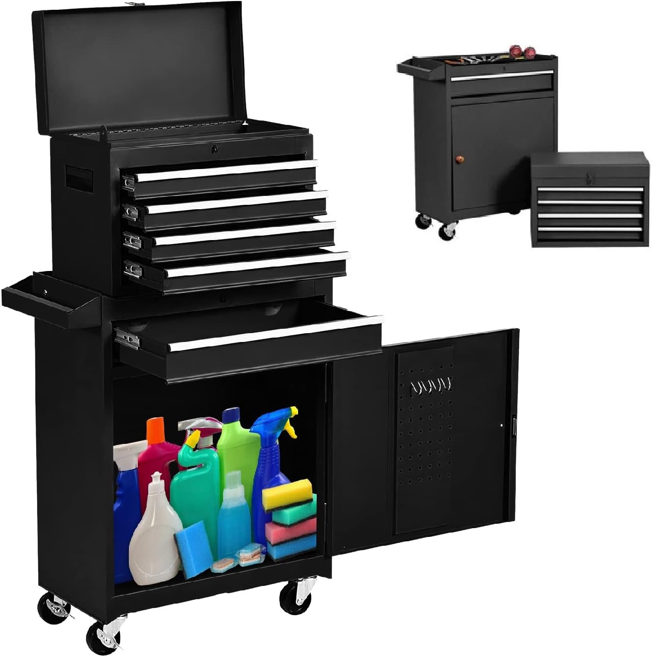 5-Drawer Rolling Tool Chest High Capacity Toolbox on Wheels, Removable Portable Set-Top box Tool Cabinet, Big Tool Chest Tool Storage Cabinet with locks (red)