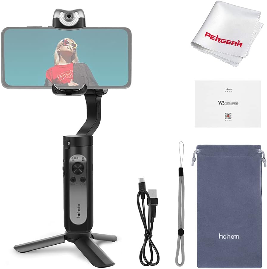 Hohem iSteady V2 3-Axis Gimbal Stabilizer with AI Tracking & Brightness Adjustable LED Video Light Gesture Control Ultralight & Foldable (White)