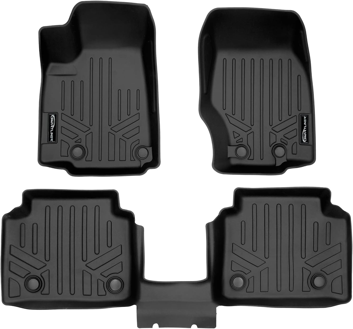 SMARTLINER All Weather Custom Fit Black 2 Row Floor Mat Liner Set Compatible with 2021-2023 Jeep Grand Cherokee L with 2nd Row Bucket Seats with Center Console