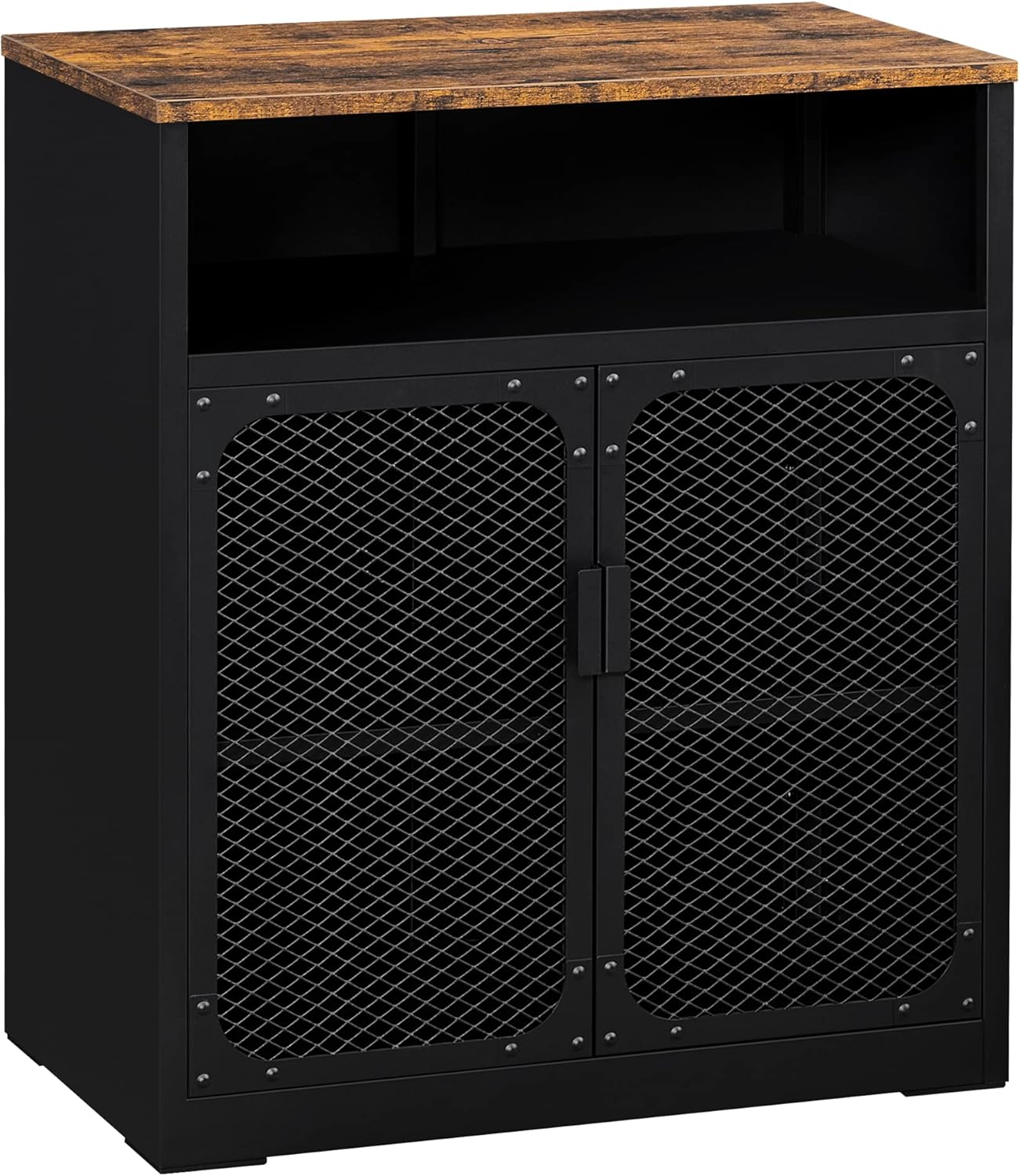 SONGMICS Storage Cabinet, Sideboard and Buffet Table with Mesh doors and Adjustable Shelf, Steel Frame, Rustic Brown and Black ULSC120B01