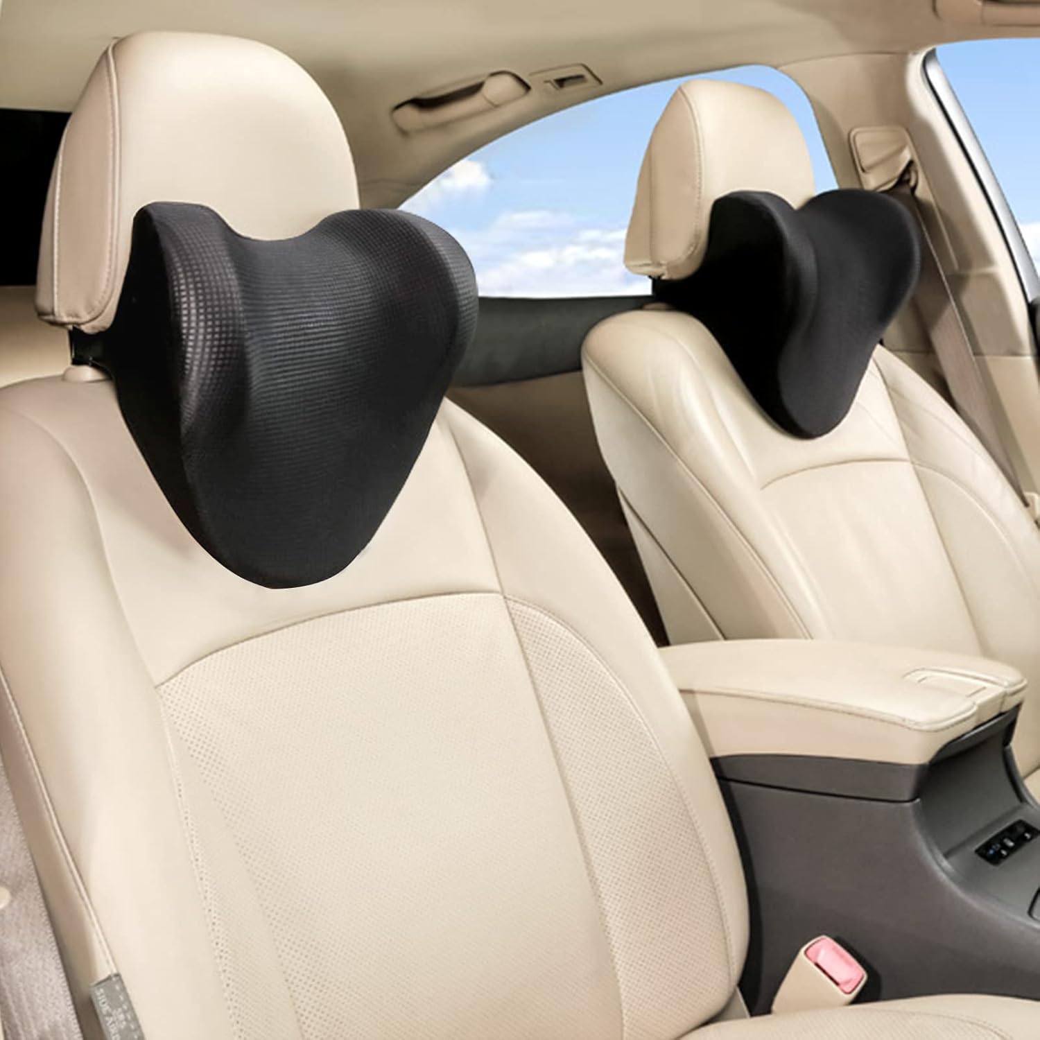 Memory Foam Car Neck Pillow, Ergonomic Neck Support Pillow for Driver or Front Passenger Seat - Help Relieve Neck Pain & Improve Circulation/Fit Most Vehicles(Black, 1P)