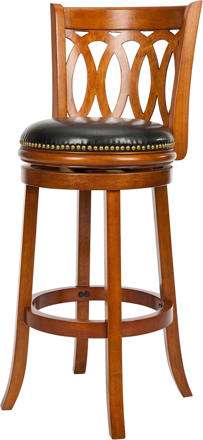 Safavieh Home Collection Baldwin Dark Oak and Black Leather Swivel 29-inch Bar Stool