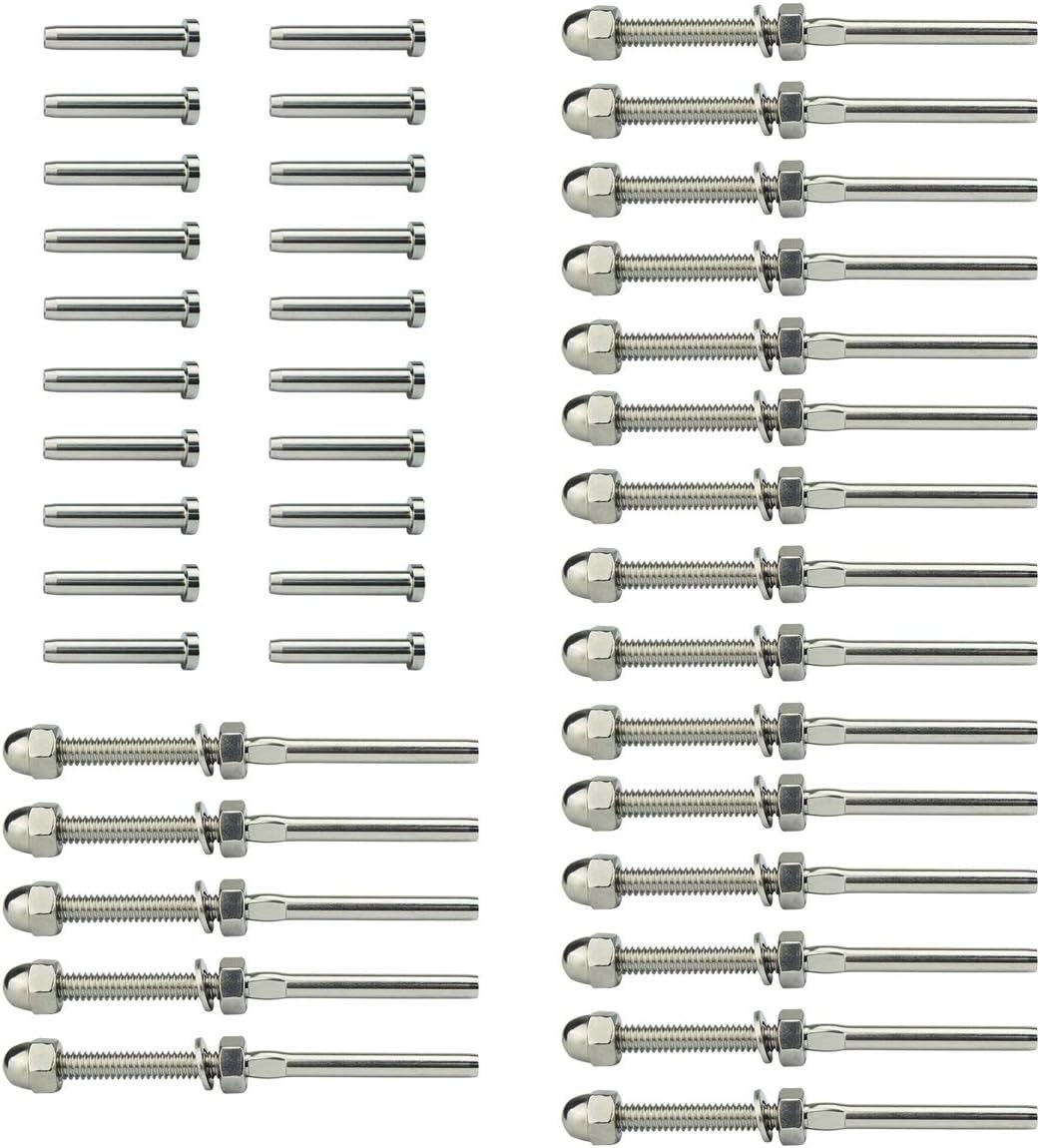 Muzata 20Set Threaded Hand Crimp Swage Stud and Stemball Swage Combination Pack for 1/8