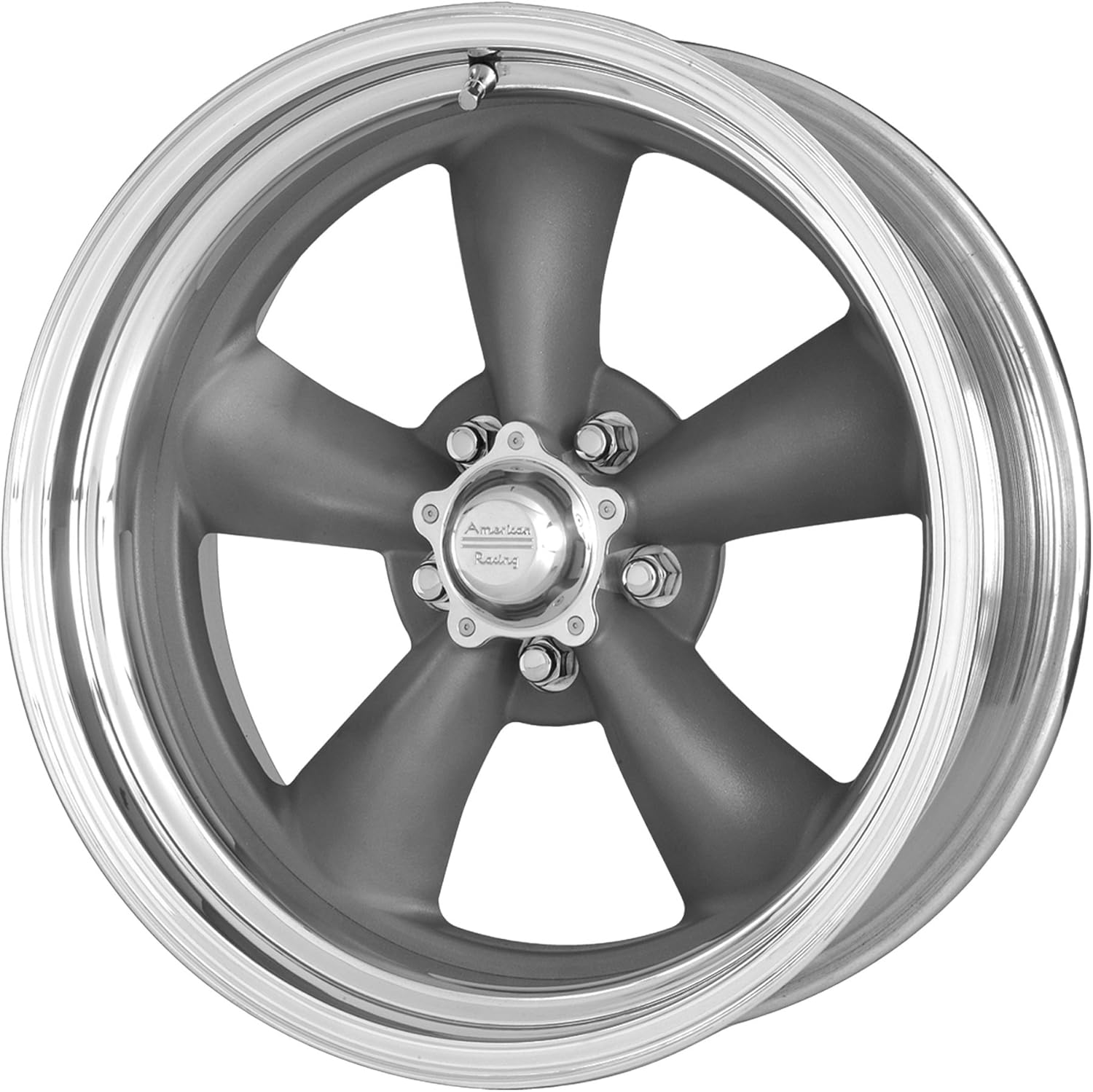 American Racing VN215 Classic Torq Thrust II 1 Pc Mag Gray Wheel with Center Polished Barrel (17x9.5