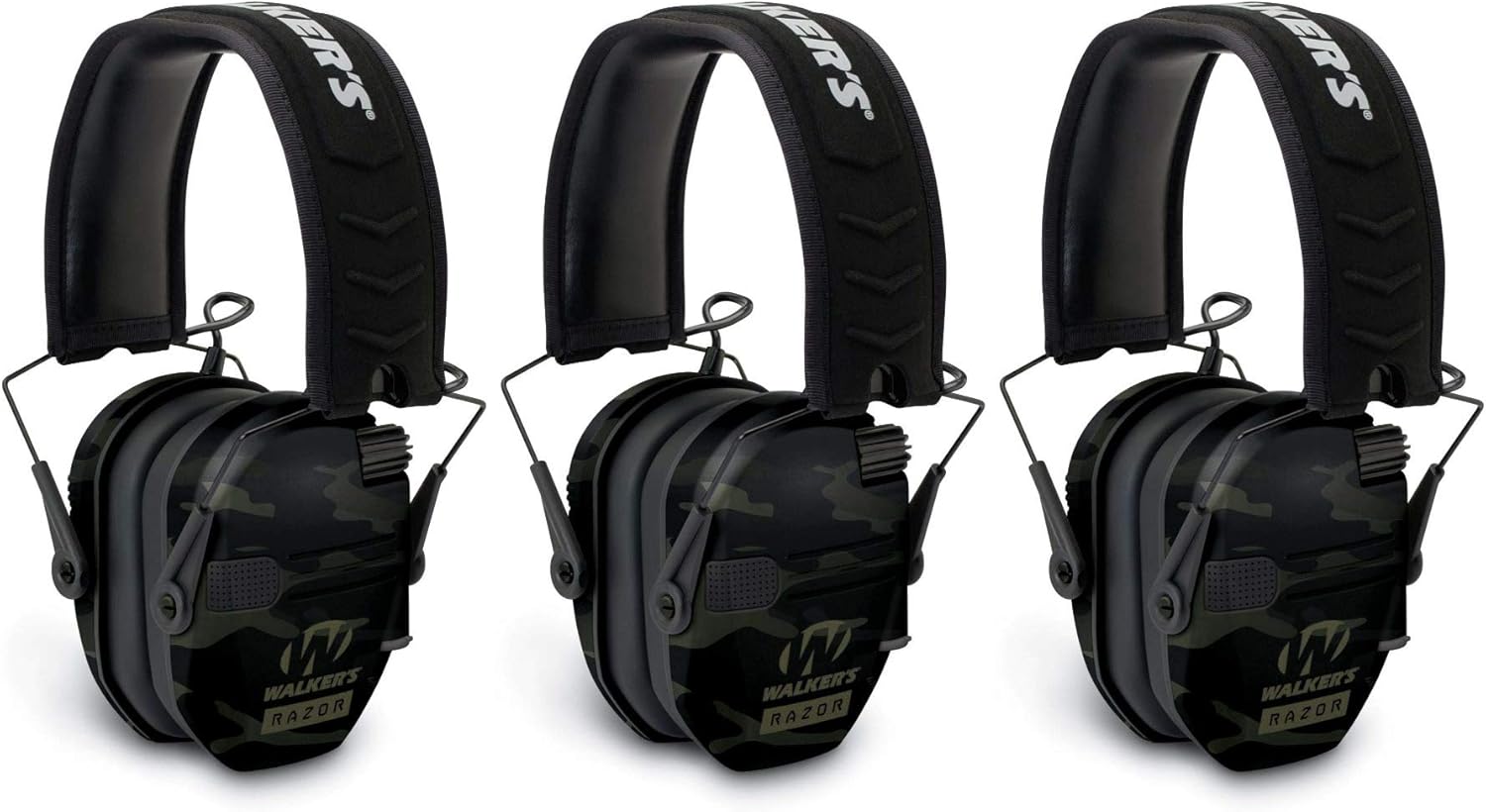 Walker's Razor Slim Electronic Shooting Muffs 3-Pack, Multi cam Camo Black (3 Items)