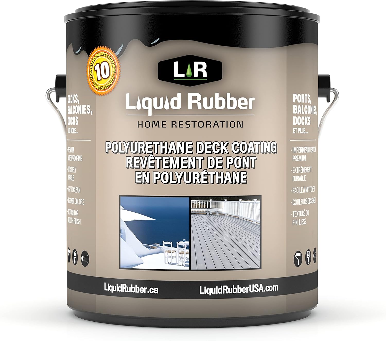 Liquid Rubber Smooth Polyurethane Deck Coating - Solar Protection Deck Sealant, Non-Toxic Multi-Surface Waterproofing Membrane, Easy to Apply, White, 1 Gallon