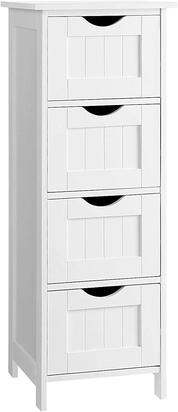 Noskatu White Bathroom Floor Cabinet Hallway Organizer Cabinet Small Wooden Side Cabinet with 4 Drawers for Bathroom Living Room Bedroom Hallway Pack of 2