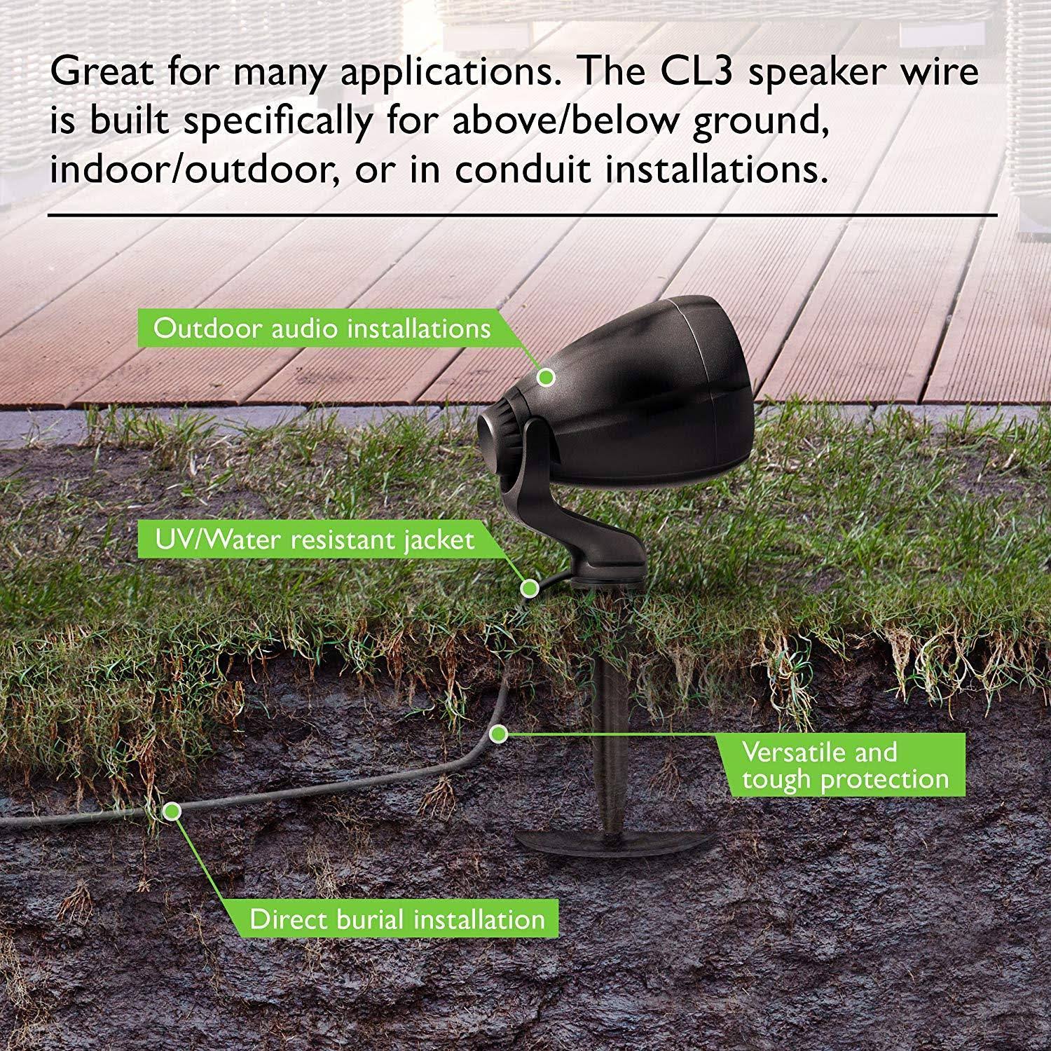 12 AWG CL3 OFC Outdoor Speaker WIRE, Gearit Pro Series 12 Gauge (100 Feet / 30.48 Meters / Black) Oxygen Free Copper UL CL3 Rate