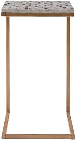 Linon Paola Capiz Fish Mosaic Metal Accent C Table in Gold