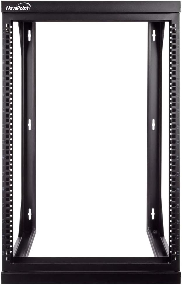 NavePoint 15U Wall Mount IT Open Frame 19 Inch Rack with Swing Out Hinged Gate Black