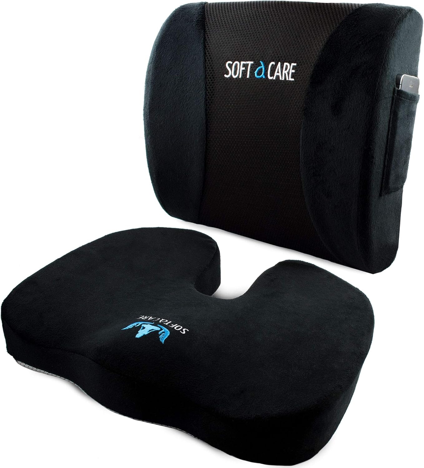 SOFTaCARE Seat Cushion Coccyx Orthopedic Memory Foam and Lumbar Support Pillow, Set of 2, Dark Grey (Grey, 2 pcs)