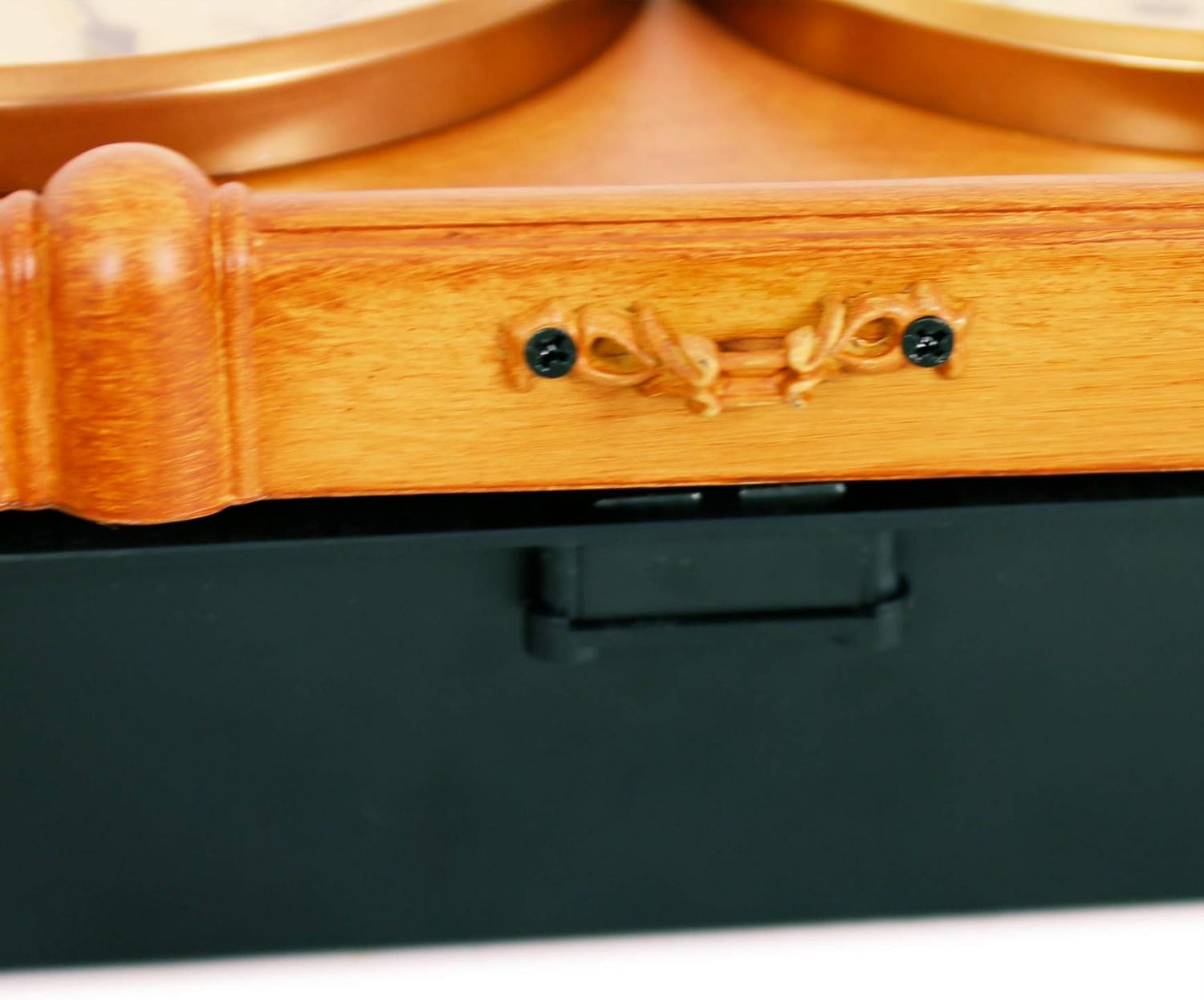 Bestime Wood Color Wall Clock with Thermometer, Key can be Placed. Wall Clock/Thermometer/Key Storage Cabinet, for Garage, Tool Warehouse, Doorway, Garden.