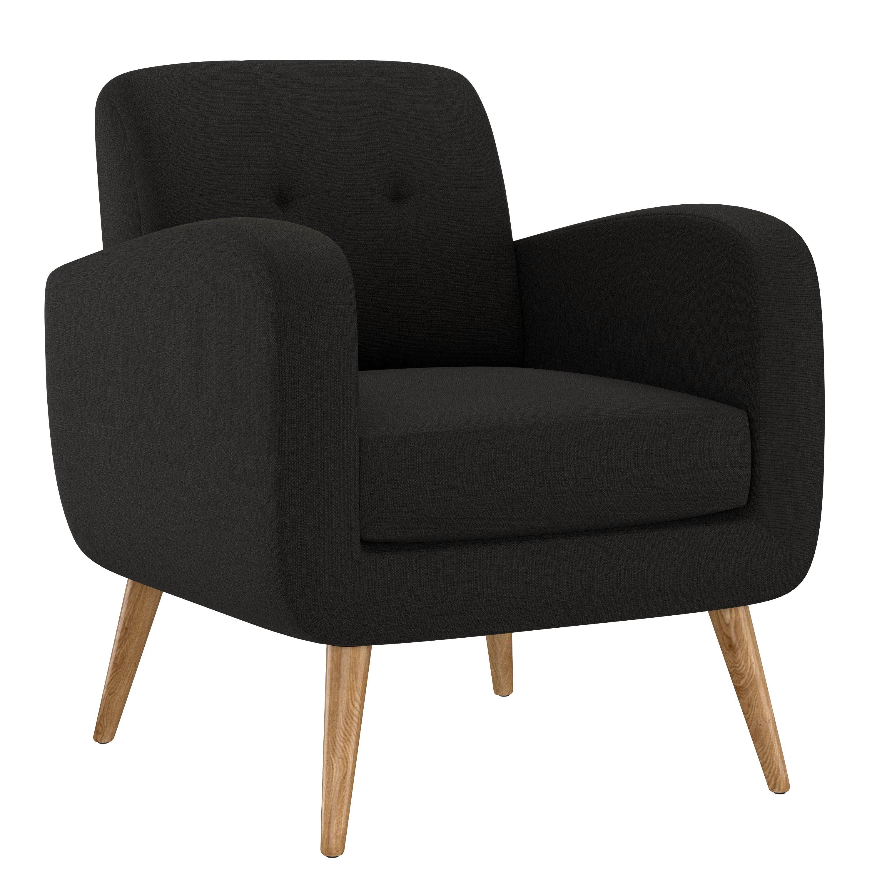 Domesis Kremmling Mid-Century Modern Armchair Midnight Black Linen