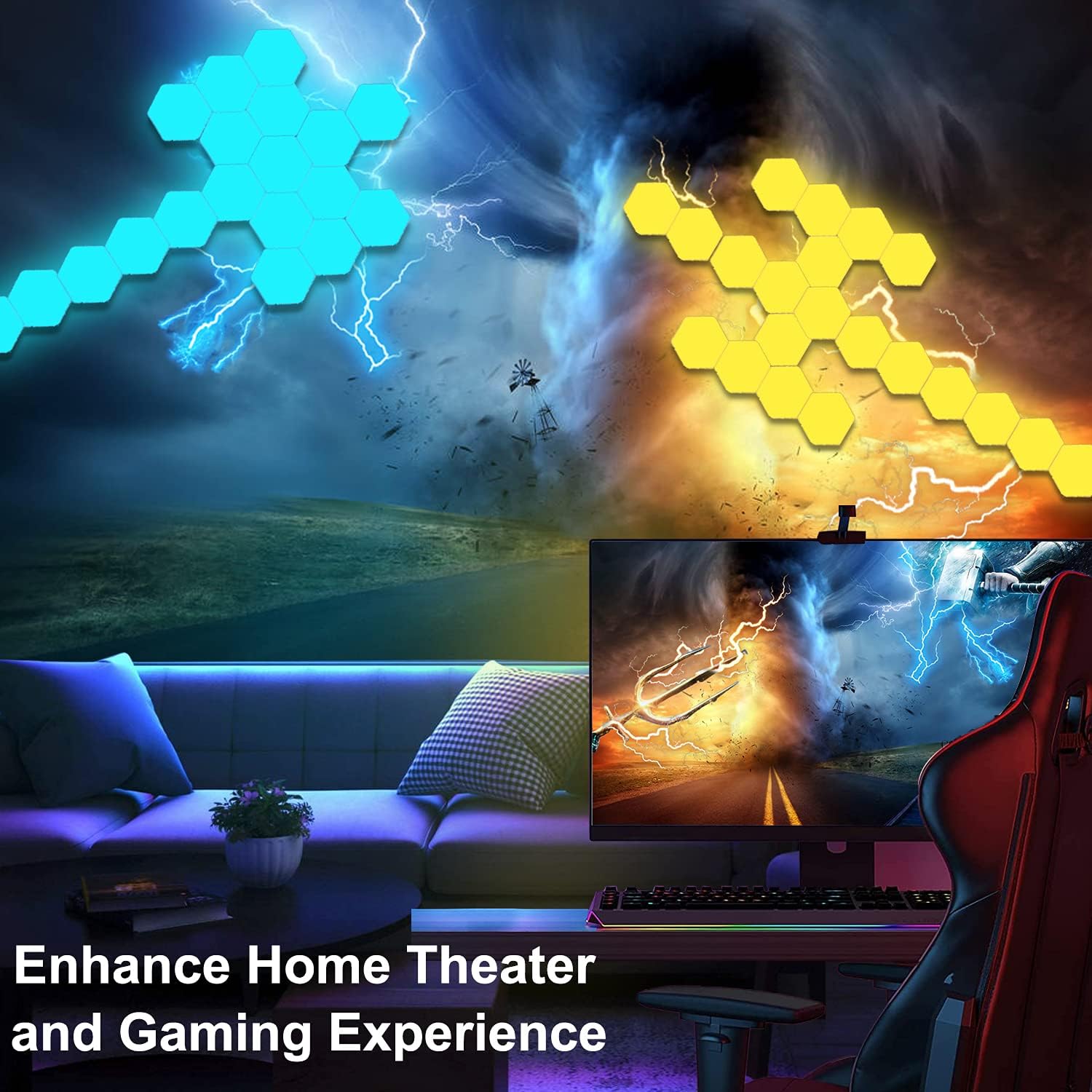 Hexagon Lights with Remote Control, Smart LED Wall Light Panels Touch-Sensitive RGB Gaming Night Lights Mood Lighting DIY Geometry Splicing Module for Gaming Room Bedroom Party Streaming, 10 Pack