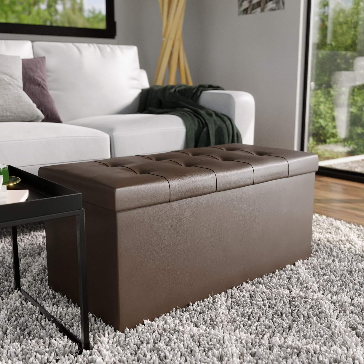 Edenbrook 30 Inch Rectangle Foldable Storage Ottoman with Buttonless Square Tufting-Foot Rest-Holds Up 330 lbs, Grey Pack of 2