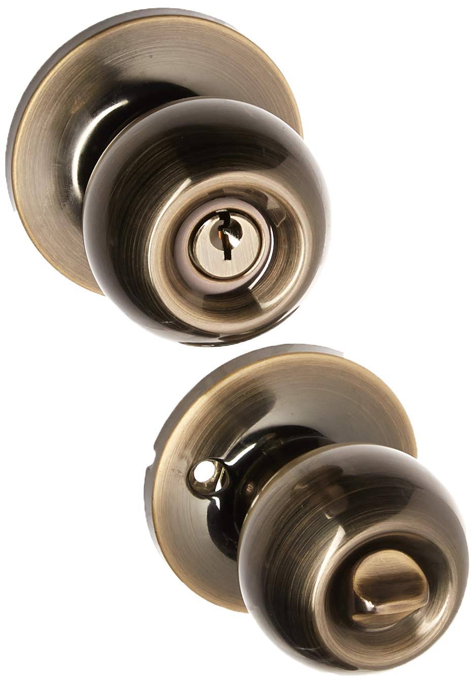 NuSet Antique Brass Malibu Kwikset Keyed Entry Handleset with 5 Packs