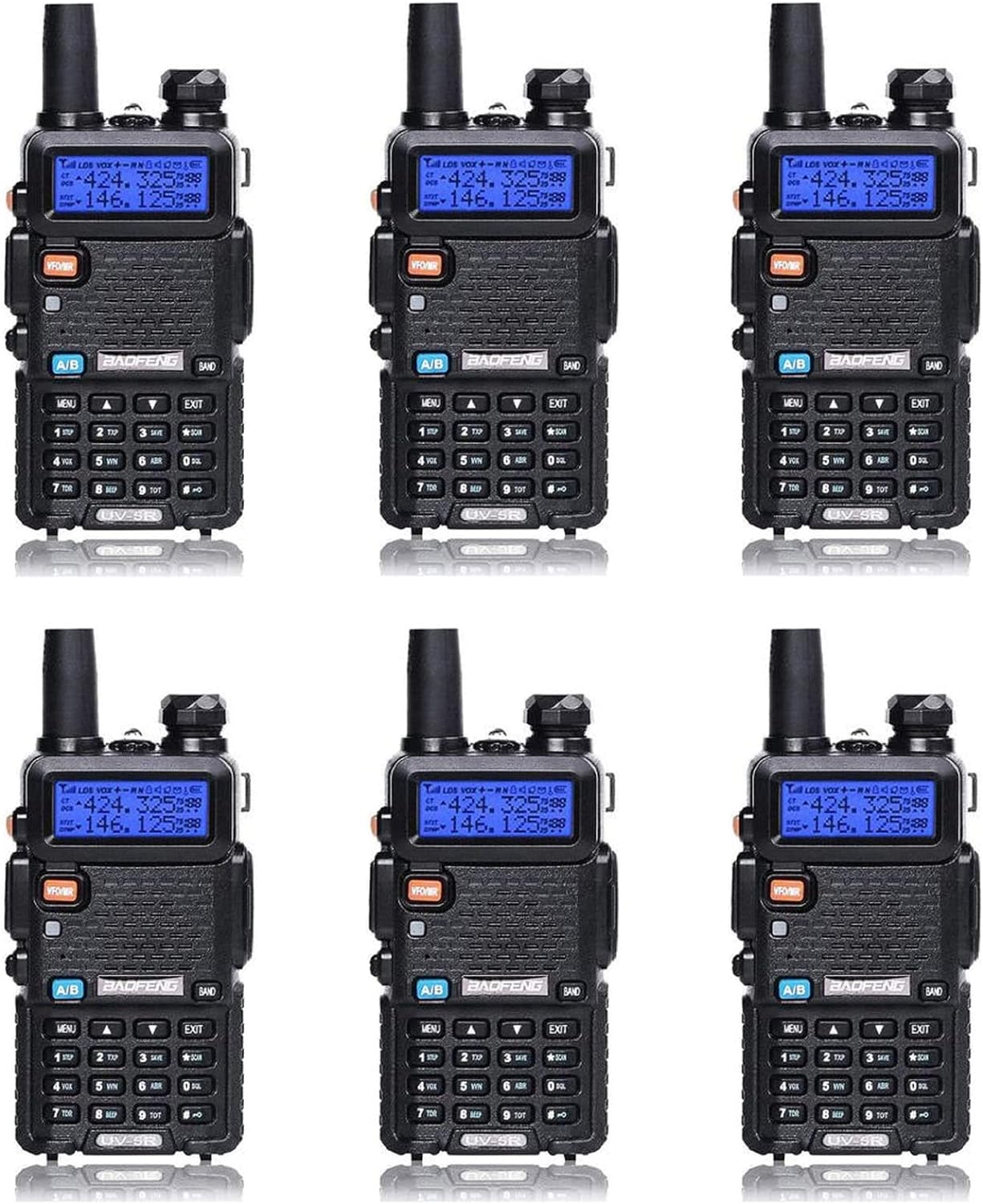 Baofeng UV-5R Dual Band Two Way Radio Pack of 6 (Black)
