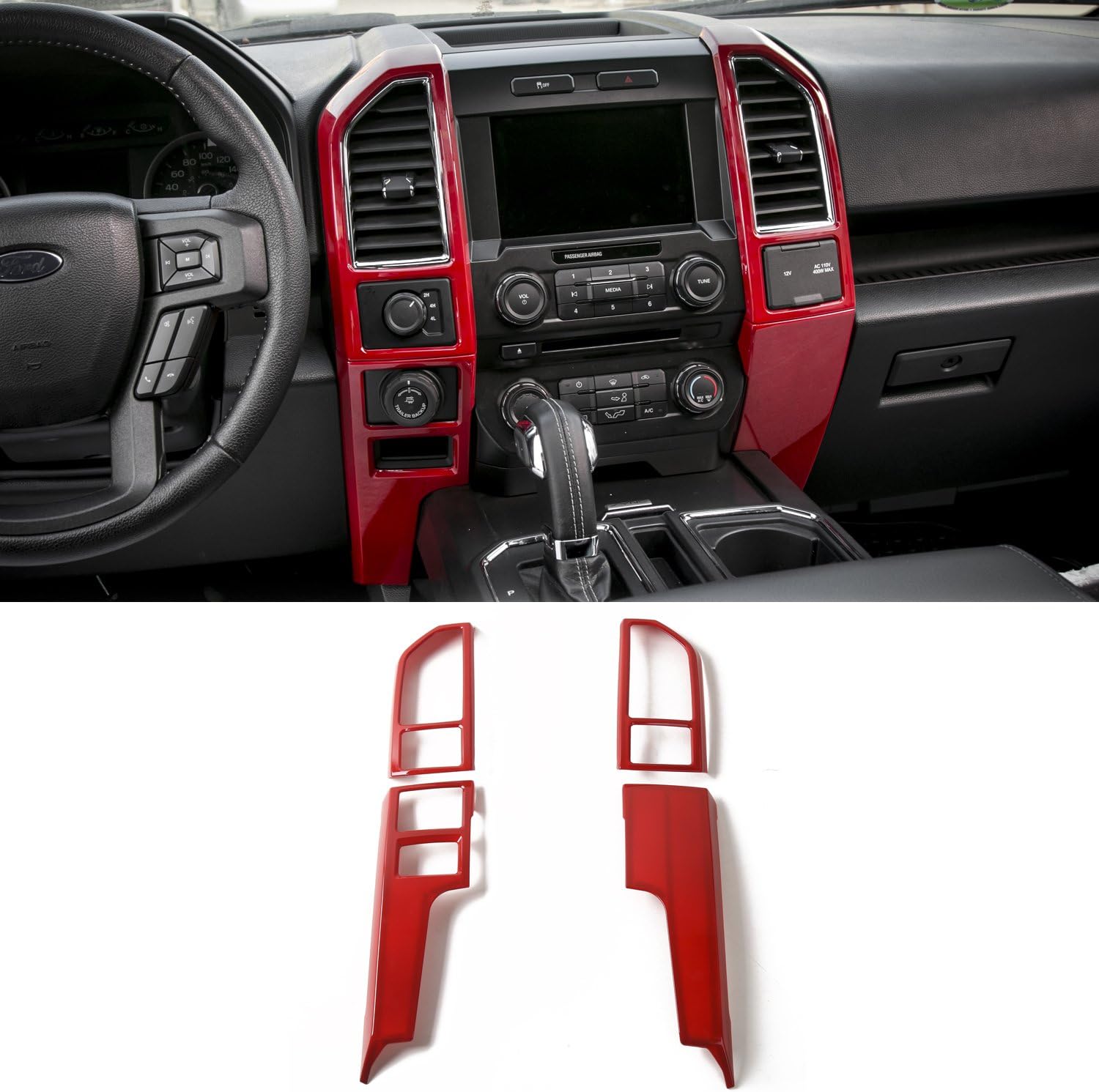 Voodonala Red Central Control Covers Frame Vent Trim Accessories for Ford F150 2015 2016 2017