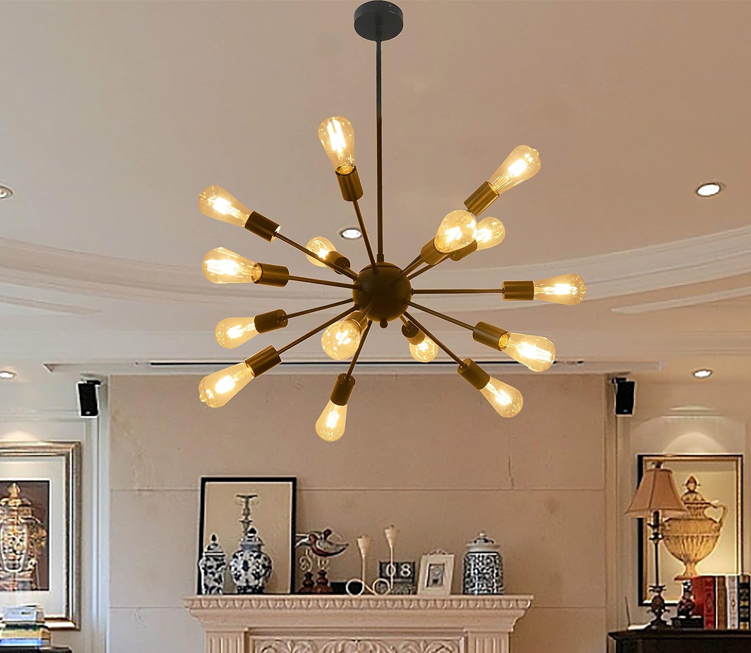 KWMGQX Sputnik 15-Lights Modern Black Chandelier for Dining Room Sputnik Chandeliers mid-Century Vintage Edison Chandelier Suitable for Dining Room, Hallway, Living Room, Bedroom, Farmhouse