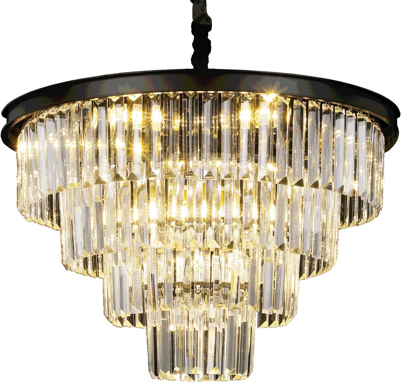 LAMVELOP Luxury Black Smoke Crystal Modern Contemporary Chandeliers Pendant Light Fixture 4-Tier Chandelier Lighting for Dining Room Living Room Bedroom W23.6