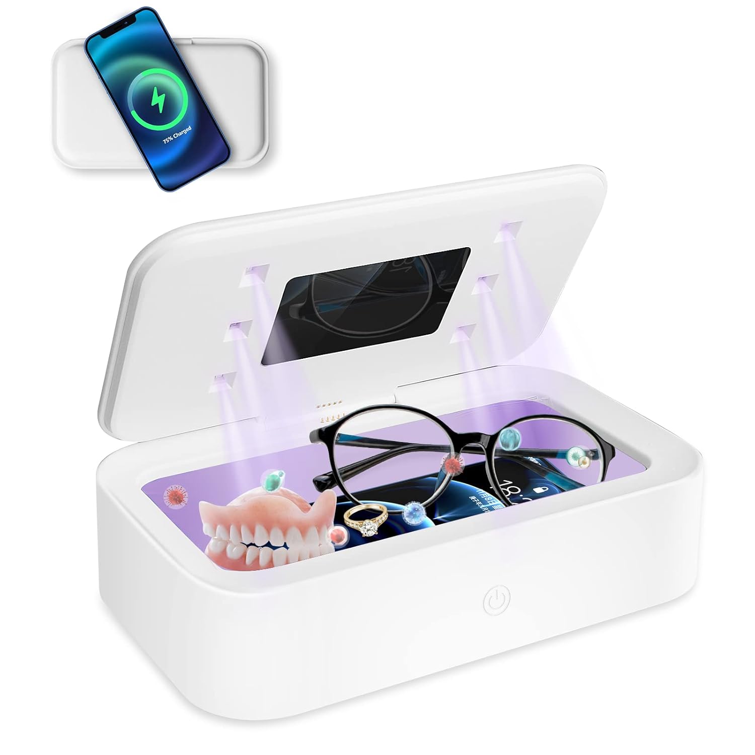 Ultrasonic Cleaner,YYMALL Professional Ultrasonic Jewelry Cleaner,Portable Household Cleaner Machine with Wireless Charger Box,Cleaning Eyeglasses,Ring,Watches,Dentures(White)